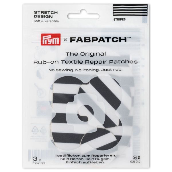 Prym x FabPatch Stretch Reparaturflicken Streifen schwarz weiß 3 Stück