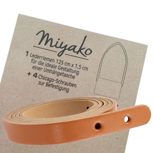 Miyako langer Taschengriff aus Leder hellbraun 125x1,5cm + 4 Chicago Schrauben zur Nieten Befestigung