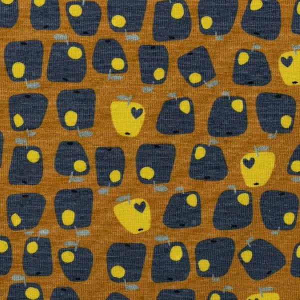 Jersey Retro Äpfelchen blau senf - Manzanita by Bienvenido Colorido