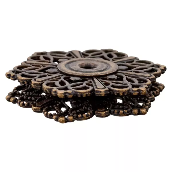 Dekorativer Annäh-Druckknopf aus Metall 32mm altmessing mit floralem Muster