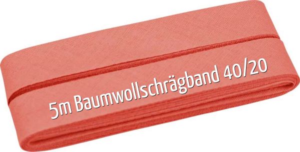 5m Schrägband aus Baumwolle lachs - Baumwollschrägband 40/20/10