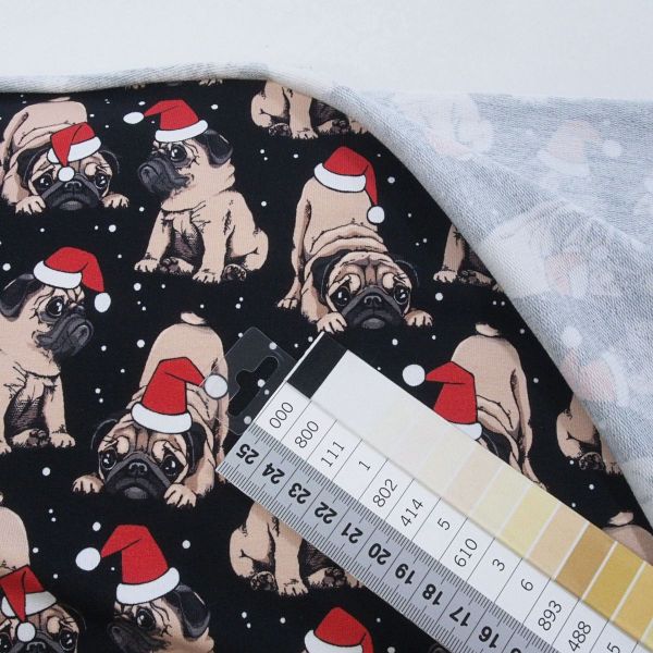 Sweat Mops Hund mit Zipfelmütze - French Terry Möpse Weihnachten Schnee Xmas