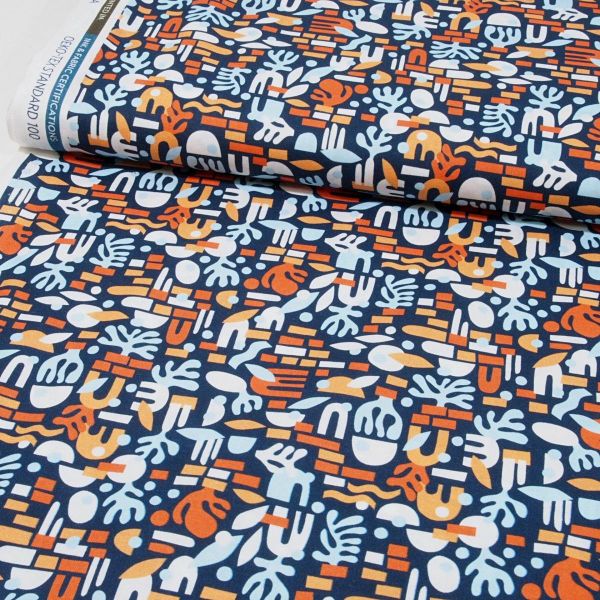 Baumwolle abstraktes Korallenriff Puzzle dunkelblau - Crabbies Coral Reef