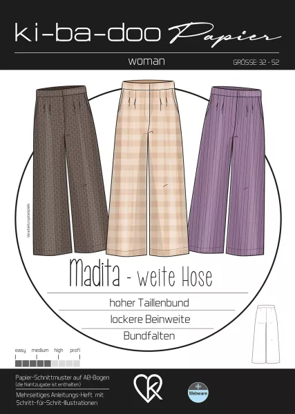 Schnittmuster weite Bundfalten Hose Madita Damen von KiBaDoo - Gr. 32-52