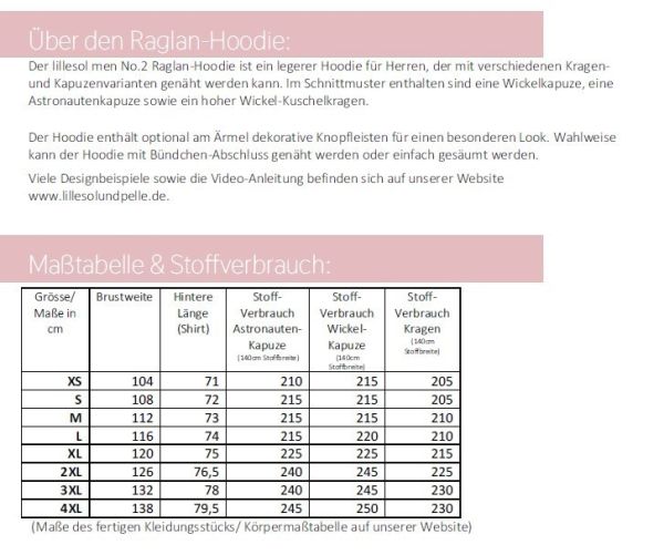 Schnittmuster Raglan Hoodie für Herren Lillesol men No.2 Gr. XS - 4XL