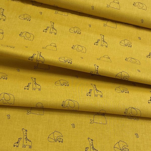 Baumwollstoff Little Things Animals Mustard – Riley Blake kleine Tiere senf gelb