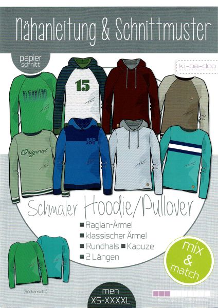 Schnittmuster Hoodie Pullover Shirt Herren – Mix & Match von KiBaDoo Gr. XS-XXXXL