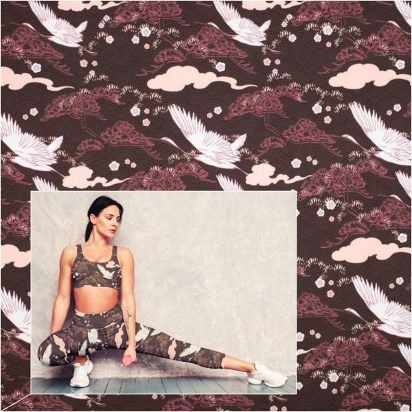 YOGA STRETCH Bird beere - Funktionsjersey für Sportbekleidung Kranich Blüten Asia