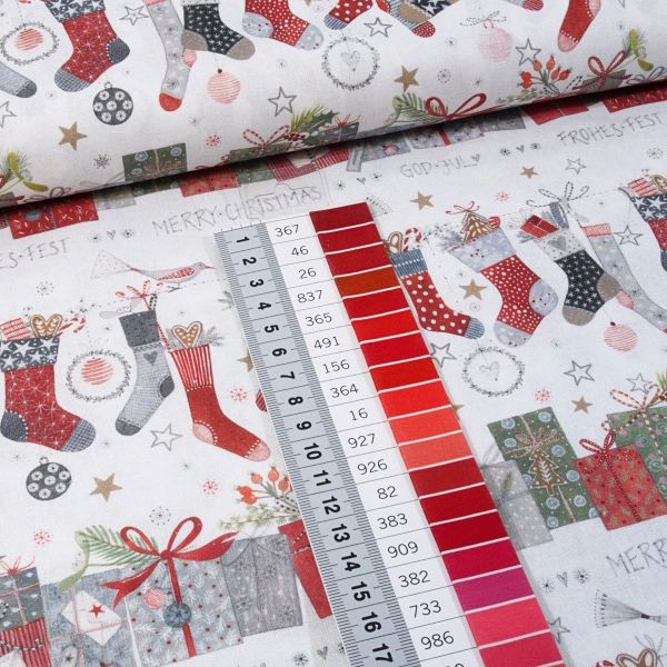 acufactum Nikolaussocken - Baumwolle mit Weihnachtssocken Geschenken Sternen Christbaumkugeln