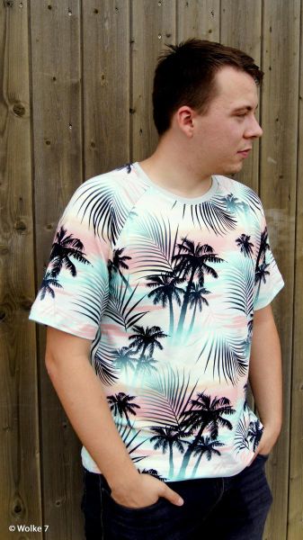 Polo Piqué Jersey Tropical Palmen mint grün apricot - Serie Malta by Swafing