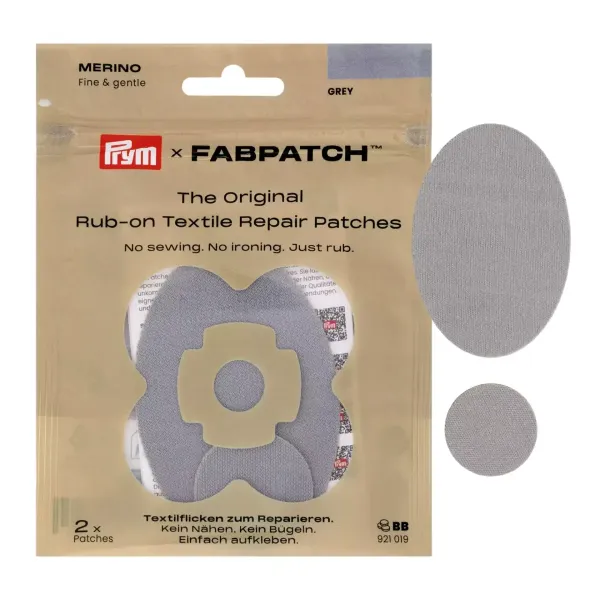 Prym x FabPatch Merino Reparaturflicken hellgrau 2 Stück