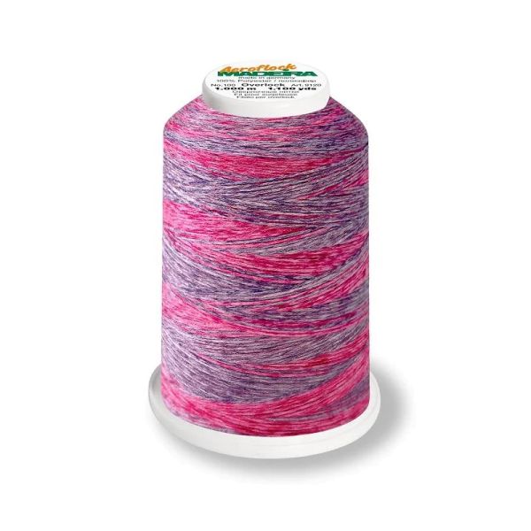 Aeroflock 100 Multicolor petunia - 1000m Bauschgarn von Madeira violett pink - Overlock Garn