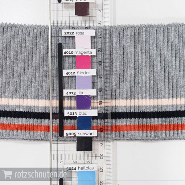 Strick Bündchen College grau schwarz rost Streifen – Rippbündchen BONNIE 100x8cm Retro