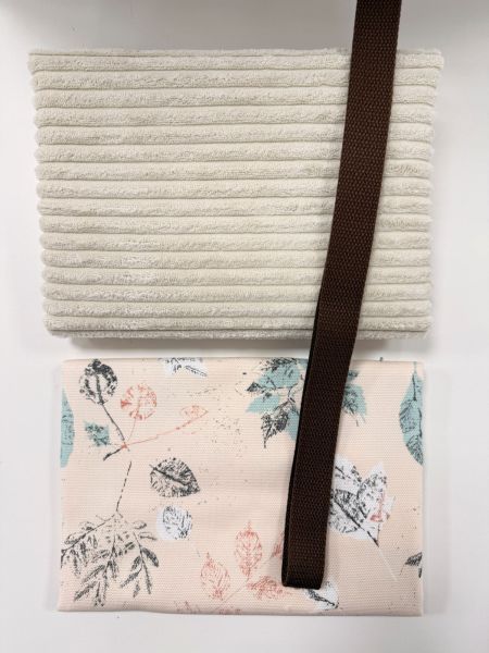 Taschen-Stoffpaket creme – Breitcord, Baumwoll-Dekostoff & braunes Gurtband