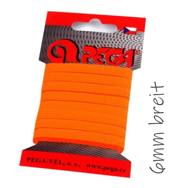 5m schmales Gummiband neon orange - 6mm breit