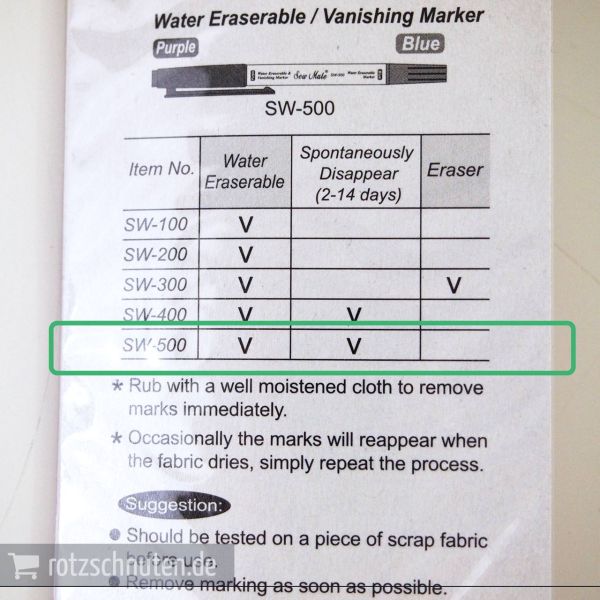 Trickmarker – Zauberstift statt Schneiderkreide – Markierstift selbstlöschend mit Wasser oder nach 2-14 Tagen