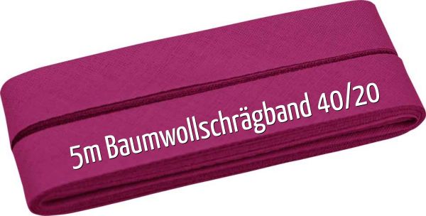 5m Schrägband aus Baumwolle pink beere - Baumwollschrägband 40/20/10