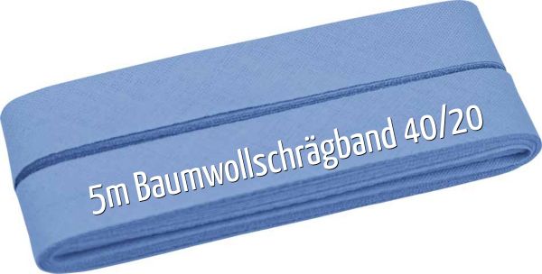 5m Schrägband aus Baumwolle hellblau - Baumwollschrägband 40/20/10