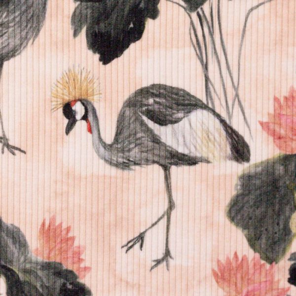 Rippjersey Kranich Seerosen Blüten coral – Serie Mia gerippter Jersey von Swafing