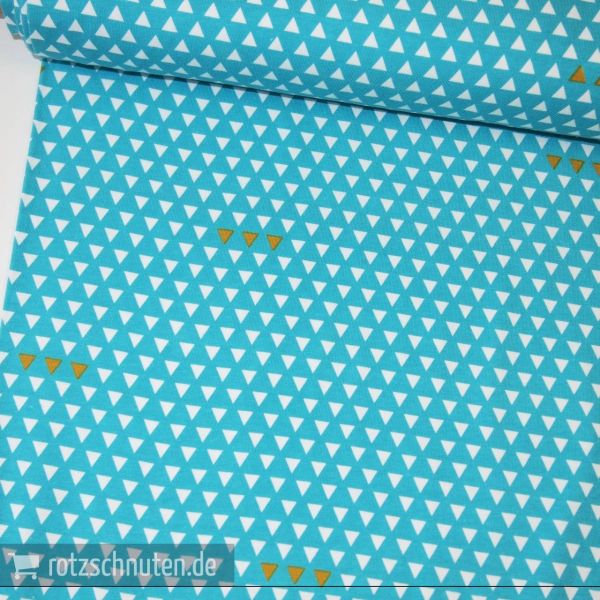 Baumwolljersey FOUR CORNERS Triangle teal – Dreiecke türkis gold von Riley Blake