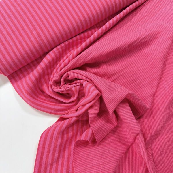 Doubleface Musselin Pfingsrosen Pink gestreift