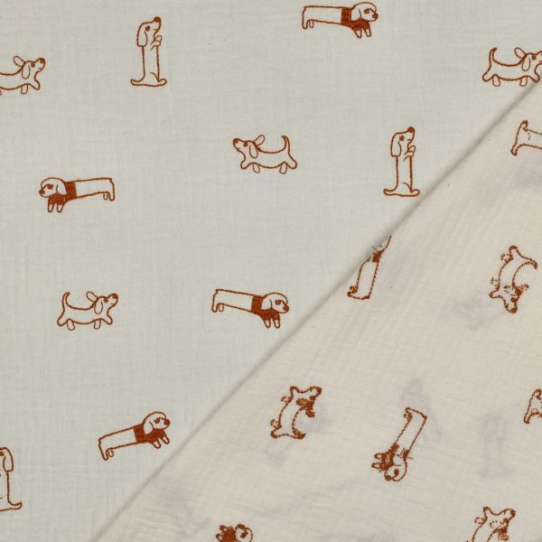 Musselin mit Stickerei Hunde – Double Gauze Embroidery Dogs aus 100% Baumwolle