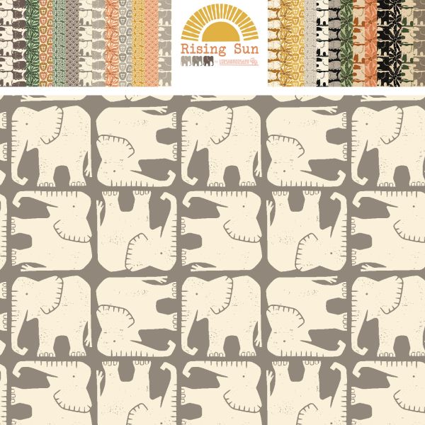 Retro Baumwolle Elefanten grau natur Serie Rising Sun von Cotton Steel
