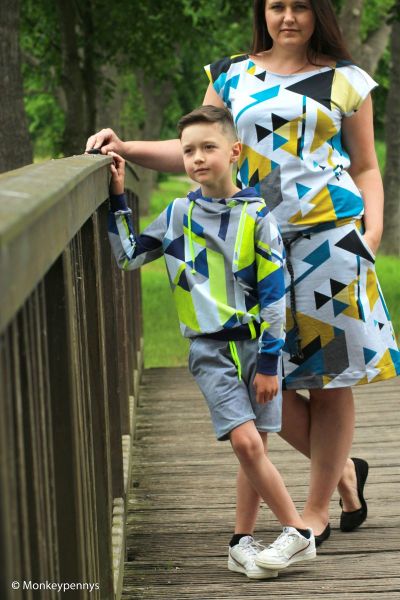 Sweat Streetstyle Kombistoff Geo grau blau neongrün von lycklig – French Terry