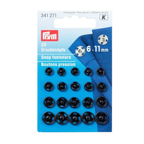 20x Druckknopf zum Annähen Ø 6 - 11mm schwarz - Annäh-Druckknöpfe von Prym
