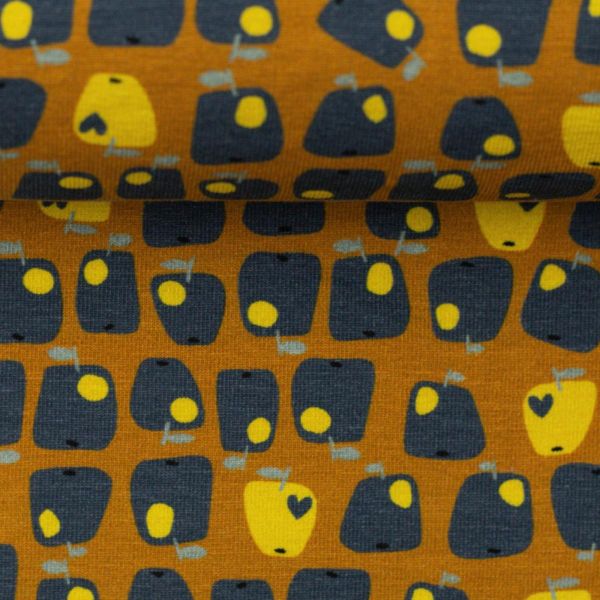 Jersey Retro Äpfelchen blau senf - Manzanita by Bienvenido Colorido