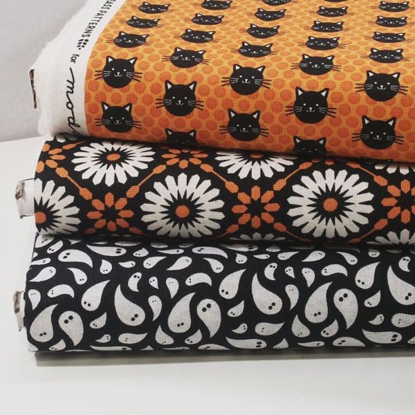 Baumwolle große Blüten orange schwarz Halloween - Midnight Magic 24090