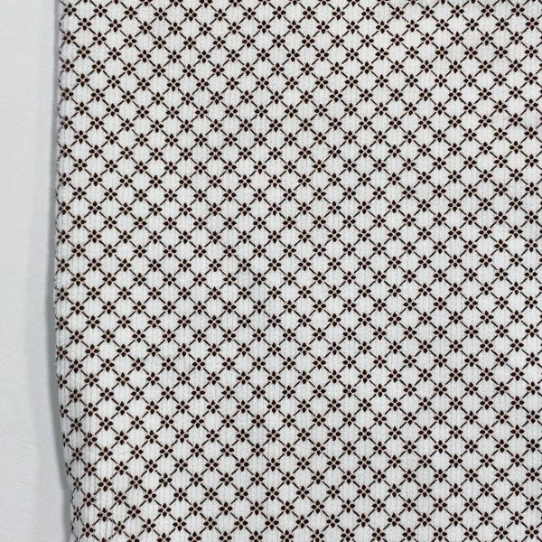 Feincord mit Blüten Rauten in creme braun – Stretch Babycord Corduroy Flower