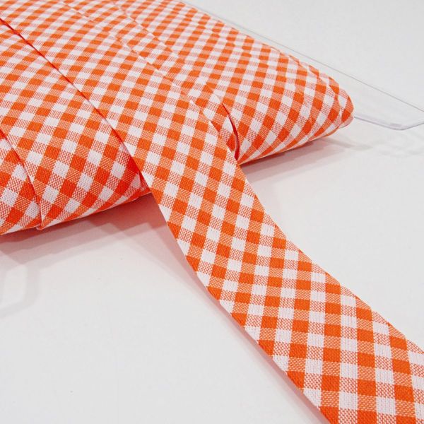 Breites Schrägband orange kariert 60/30mm gefalzt – Fb. 71 Vichykaro orange