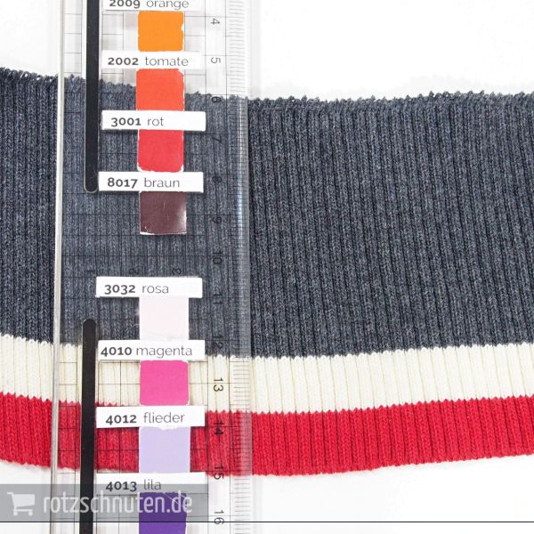 Strick Bündchen College grau creme rot Streifen – Rippbündchen BONNIE 100x8cm Retro