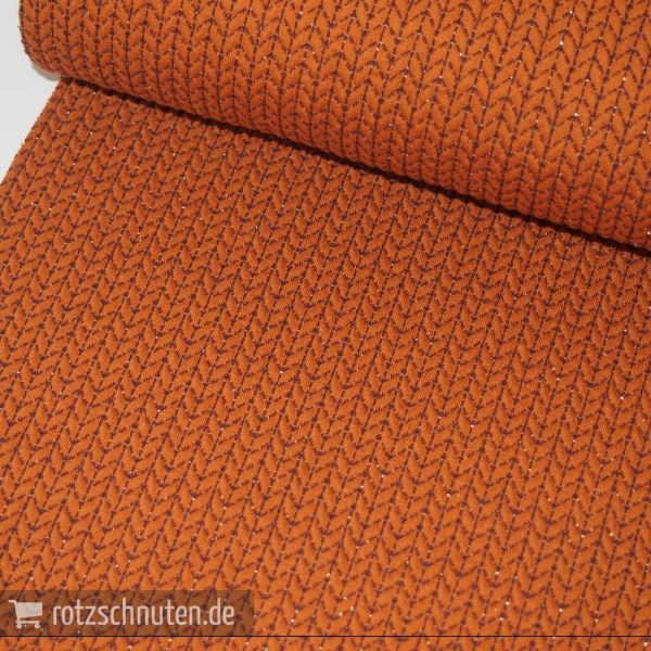 Bio Jacquard Jersey BIG KNIT GLAM A76/18 – Maxi Strickoptik orange rost von Hamburger Liebe