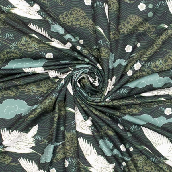 YOGA STRETCH Bird mint petrol - Funktionsjersey für Sportbekleidung Kranich Blüten Asia