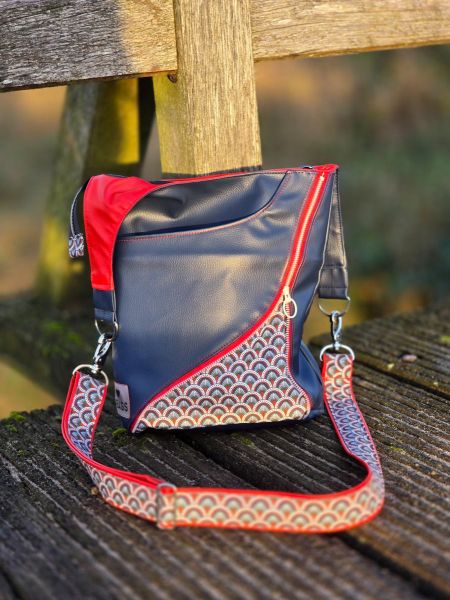 Dekostoff Canvas Secrets of Summer Fächer Muster blau rot creme – Baumwollcanvas von Swafing